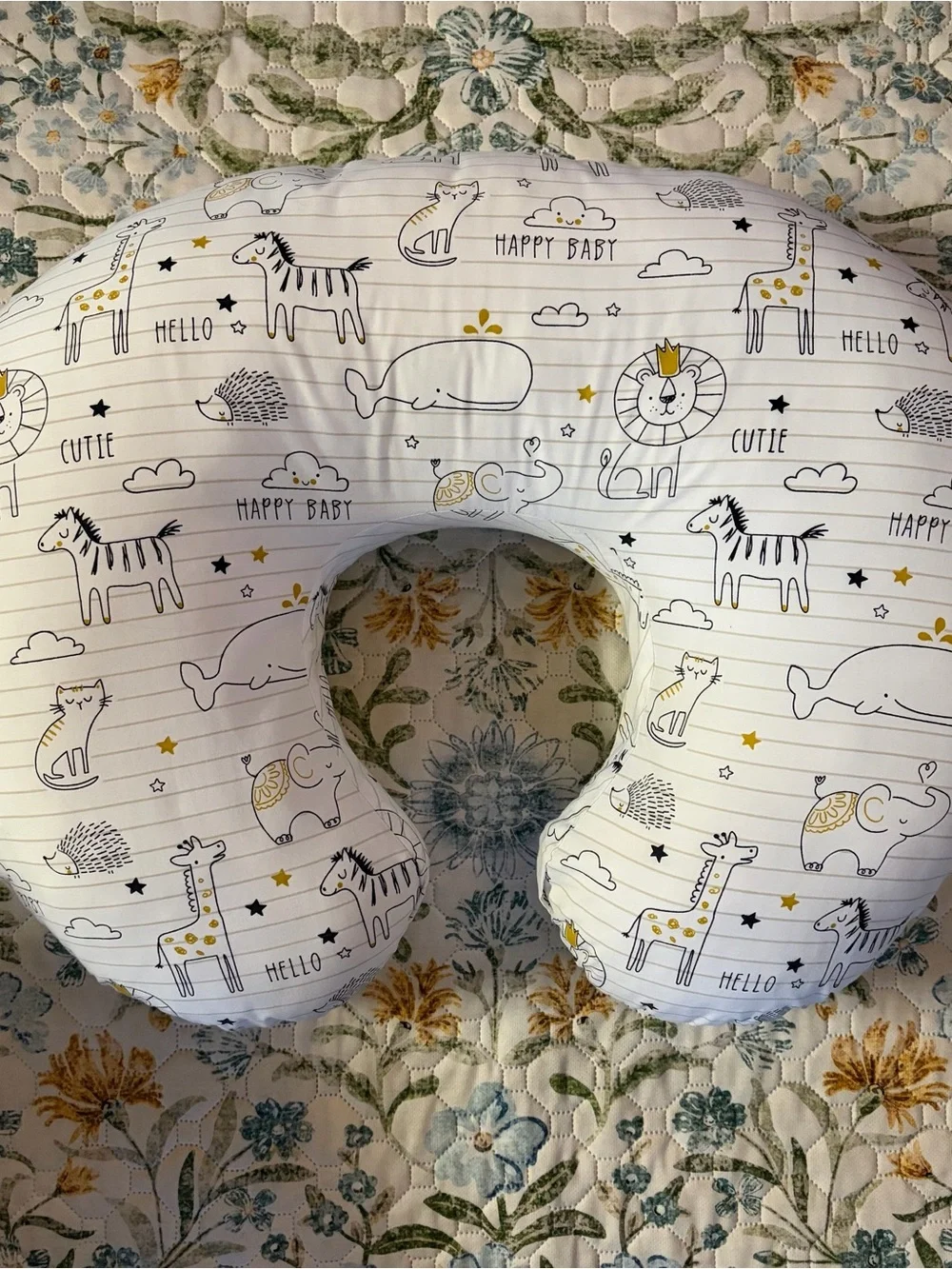 Boppy Nursing Pillow - White with Black & Gold Animal Print